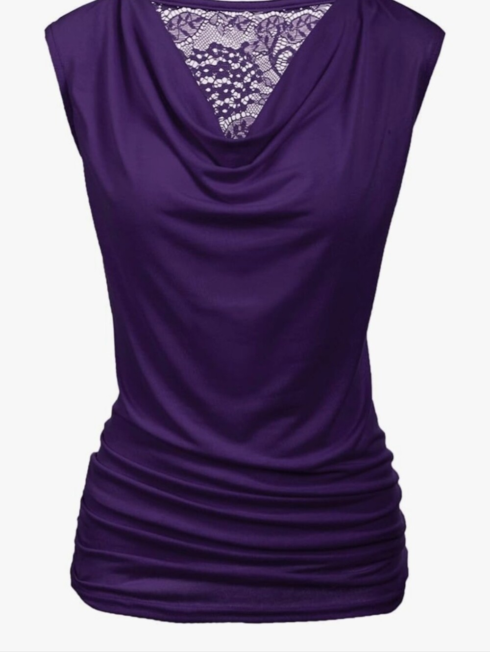 New! Purple Lace-Back Drape Neck Women's Sleeveless Top NIP